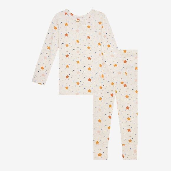 Posh Peanut Kids Cream Multi Star Print Long Sleeve Bamboo Pajama Set - Picture 1 of 9
